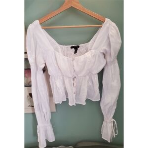 Forever 21 White Peasant Blouse with Puff Sleeves